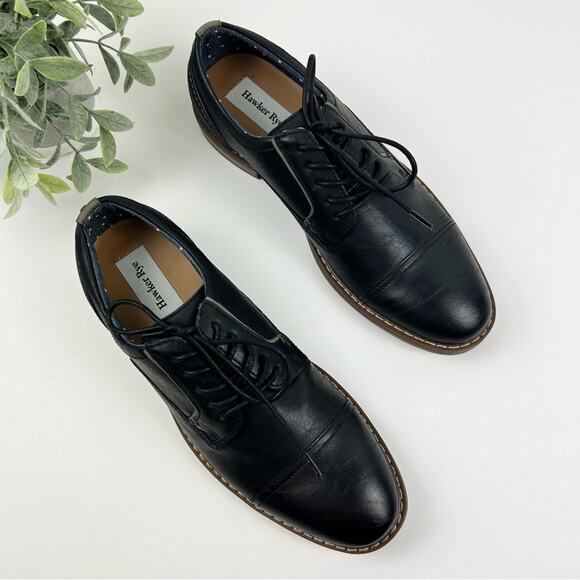 Hawker Rye Men's Black Leather Oxfords Size 8 - Picture 2 of 8